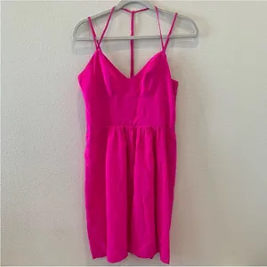 Amanda Uprichard Barbie Hot Pink Mini Dress silk M thumbnail 2