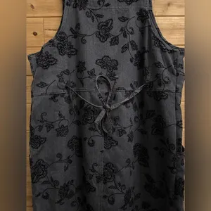 Vintage Talbots Size Large Gray Velvet Floral Overall Dress Whimsigoth Goth thumbnail 10