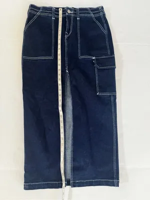 True Religion Dark Denim Front Slit Maxi Skirt with Contrast Stitching sz 28 thumbnail 11