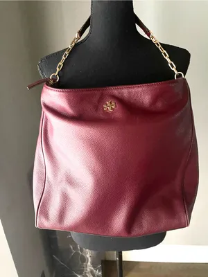 Tory Burch Burgundy Leather Shoulder Bag with Gold Hardware Burgundy color thumbnail 1