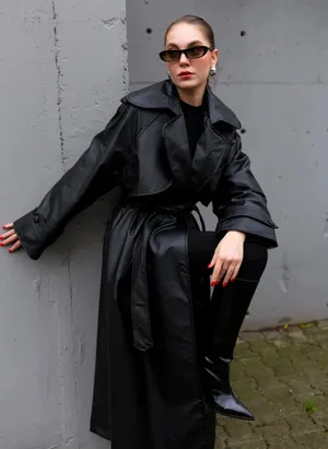 Women’s black trench coat thumbnail 3