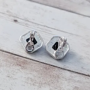 Vintage TJC Clip On Earrings Black & Silver Tone thumbnail 5