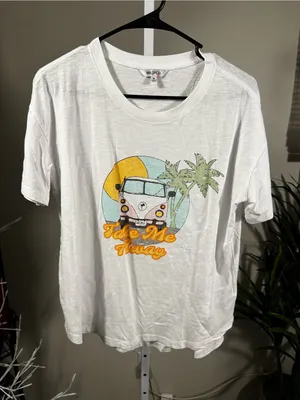 N300. Wildfox White Retro Van Graphic Tee with Yellow & Teal Accents thumbnail 1
