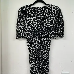 Cache Black White Spotted Ruched Draped Bodycon Mini Dress Womens 2 Vintage 90s thumbnail 7