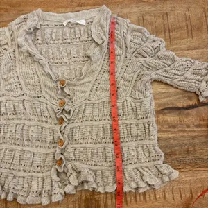 Natural Life Cardigan S Cottagecore Ruffle Pointelle Knit Cropped Peasant Hippie thumbnail 11
