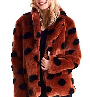 ICHI GINGERBREAD BROWN Faux Fur Coat With Abstract Accents Sz 40 Large NWT thumbnail 16