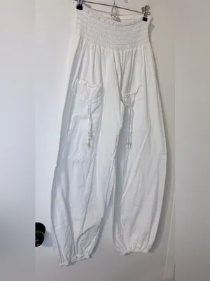 Blanco by Nature White Harem Balloon Pants L Smocked Boho Peru thumbnail 4