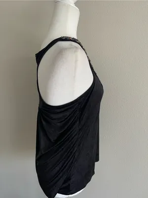 Iz Byer Black Tank Top with Multicolor Beaded Neckline thumbnail 4