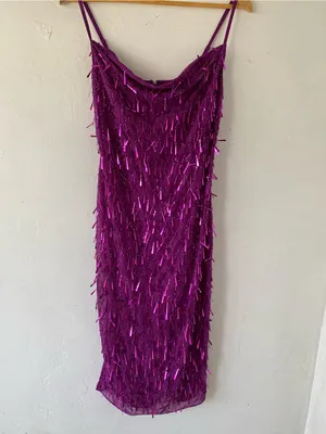 Liv foster party cocktail Fuchsia Sequin Fringe Slip Midi Dress thumbnail 8