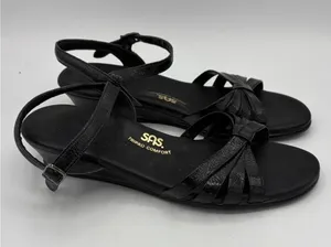 SAS patent leather black strapy semi wedge sandal women’s 9.5 thumbnail 1
