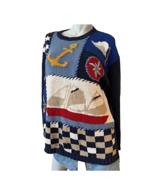1980s Nautical Maritime Sailing Vintage Sailboat Whimsical Lagenlook Sweater thumbnail 3