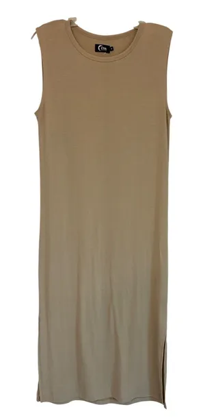 ZYIA Active Monterey Womens S Warm Sand Sleeveless Midi Tank Dress Side Slits thumbnail 1
