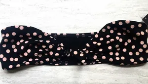 Retro Polka Dot Bikini Top Black Pink Size 6 Halter Bandeau Tie Front thumbnail 2