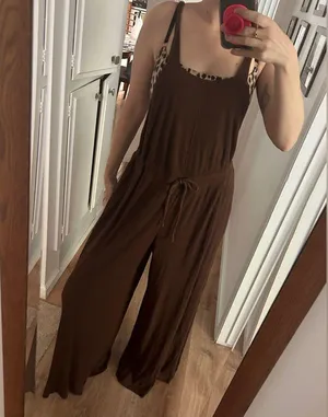 Free People Beach Wide Leg Overalls With Waist Tie Chocolate Brown NWT thumbnail 3