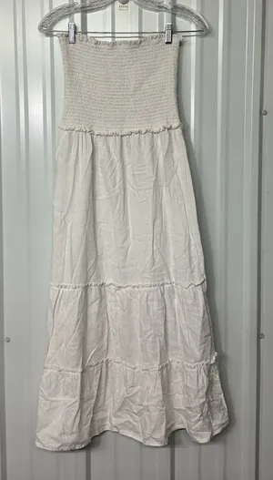 4Our Dreamers Ruffle Tier Linen Blend Midi Dress Cottagecore Romantic Boho Chic thumbnail 1