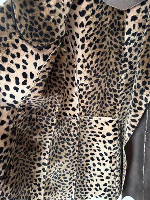 Leopard Trim Brown faux leather Coat thumbnail 3