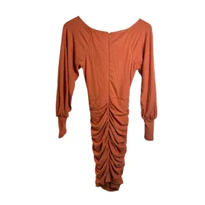 Hello Molly Dress Small Long Sleeve Cutout Ruched Mini Burnt Orange Ribbed Twist thumbnail 7