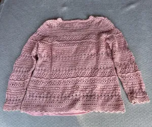 Dana Buchman Women's Pink Thick Heavyweight Crochet Vintage y2k Sweater Large thumbnail 6