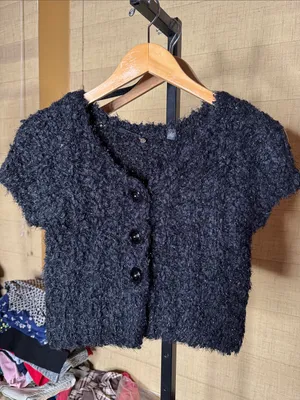Anthropologie Knitted & Knotted Black Sparkle Cropped Cardigan Size Small thumbnail 3