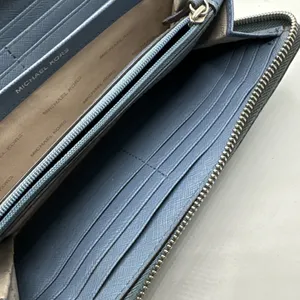 Michael Kors Jet Set Travel Zip Around Continental Wallet Blue Pebbled Leather thumbnail 9
