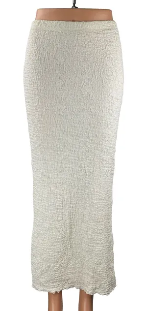Princess Polly Gazet Womens Cream Textured High Rise Maxi Pencil Bodycon Skirt 2 thumbnail 1