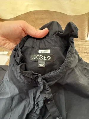 J.CREW | Cottage Ruffle Front Shirt-Dress in Cotton Poplin Size 12 Black BP840 thumbnail 4