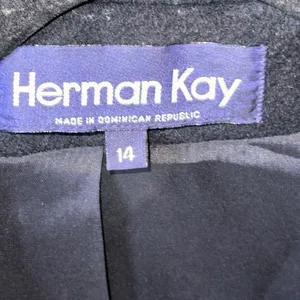 Vintage Herman Kay 100% WOOL Coat‎ Lined Jacket Pea Coat Black Size 14 thumbnail 4