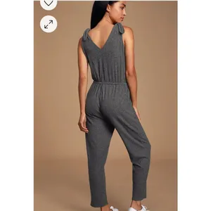 Lulus Belmore Heathered Charcoal Grey Ribbed Sleeveless Jumpsuit Size Medium thumbnail 3