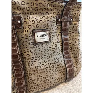 Guess Tote Bag Womens Large Brown‎ Monogram Canvas Croc Embossed Y2K Style thumbnail 3