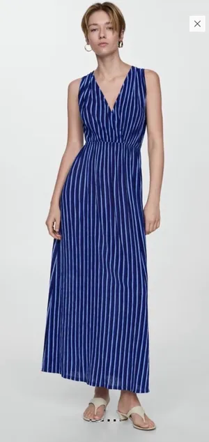 Mango Blue Striped Midi Dress thumbnail 1