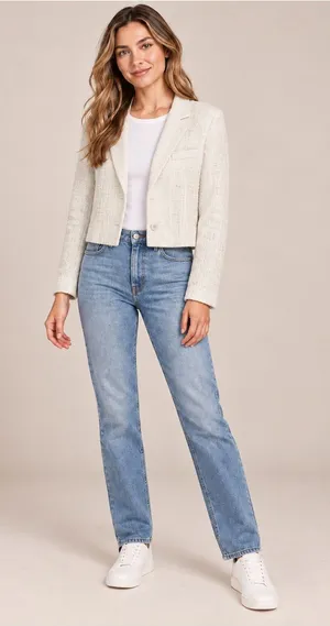 Abercrombie & Fitch White Tweed Cropped Blazer Jacket Women’s Small thumbnail 1