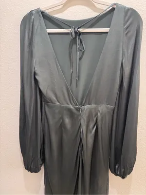 Shona Joy La Lune Balloon Sleeve Backless Midi Dress Slit Olive Green Size 4 thumbnail 7