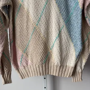 VTG‎ Chaps Ralph Lauren M Pastel Argyle Knit Sweater Linen Preppy Classic thumbnail 3