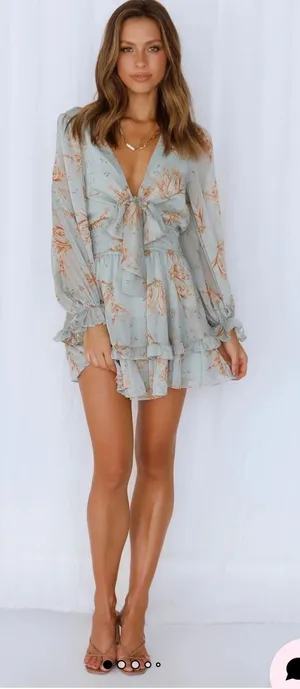 Hello Molly Pistachio Shani Dress Floral Tiered Frill Mini Size 6 Fairycore Boho thumbnail 1