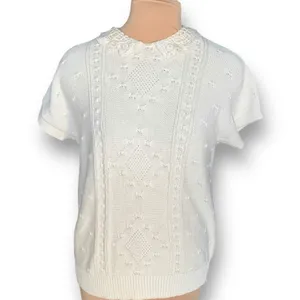 Vintage Cream Knit Sweater Peter Pan Collar‎ Cottagecore Lace Trim Romantic Boho thumbnail 7