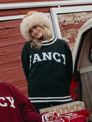 Shop Fancy Mockneck sweatshirt varsity patch letters christmas collection forest thumbnail 2