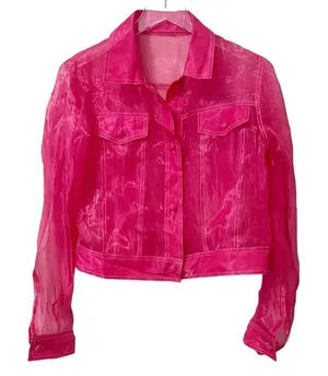 REVOLVE Sample Sheer Shirt in Bright Pink‎ Button Front Barbiecore thumbnail 1