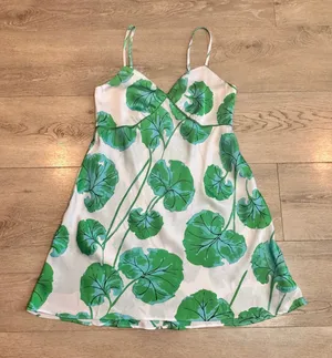 Diane Von Furstenberg DVF for Target Green‎ Leaf Mini Satin Slip Dress Small S thumbnail 1
