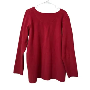 LL Bean Women Size Large‎ Red V Neck Sweater Red Polyester Blend Classic Vintage thumbnail 2