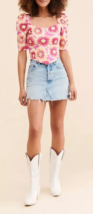 Free People | Give Me More‎ Cotton Floral Half Sleeve Crop Top in Pink | Medium thumbnail 1