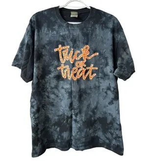 Black and White‎ Tie Dye Trick or Treat Halloween Short Sleeve Shirt thumbnail 1