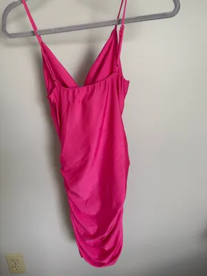 Lucy in the Sky Pink Satin Bodycon mini Dress size small thumbnail 4