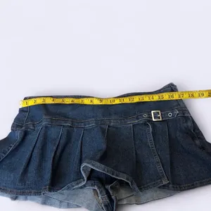 Y2K 2000s Trendy Grunge Biker Mcbling Micro Mini Pleated Buckle Skirt Skort Shorts Low Rise Denim Jean Navy Blue Baddie Vixen Dark Academia Preppy Schoolgirl #whimsigoth #cyber punk #biker #streetwear acubi gothic deadstock gorpcore whimsygoth Size L - Measurement in pics thumbnail 4