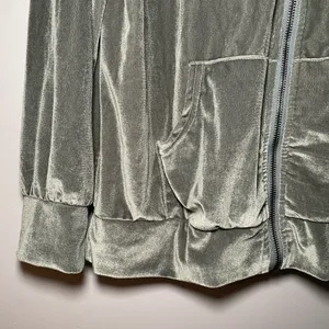 NWT POL Gray Velvet Valeur Embroidered Rose Hoodie Sweatshirt Women's size Large thumbnail 4