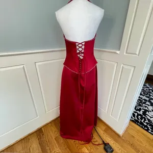 Y2K Vintage Formal Prom Princess Lace Up Corset Dress Red Satin Medium thumbnail 8