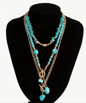 Elegant Turquoise and Gold Layered Necklace thumbnail 6