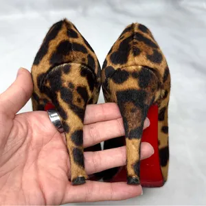 Christian Louboutin Particule 100 Leopard Calf Hair Leather Square Toe Pump Heel thumbnail 10