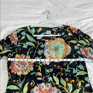 Athleta Women's Size M‎ Black Floral Silk Tunic Top Shirt Boho Resort thumbnail 4