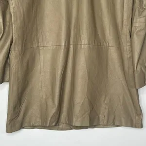 Vintage Y2K Cougar Leather Taupe Beige Oversized Long Jacket Coat Womens L thumbnail 11