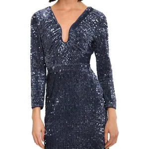 NWT Donna Morgan Holiday Sequin Dress Event Occasion Cocktail Dark Blue Gray 16 thumbnail 2